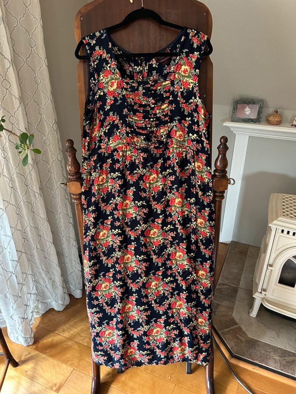 Vintage large April Cornell maxi dress faux wrap black floral